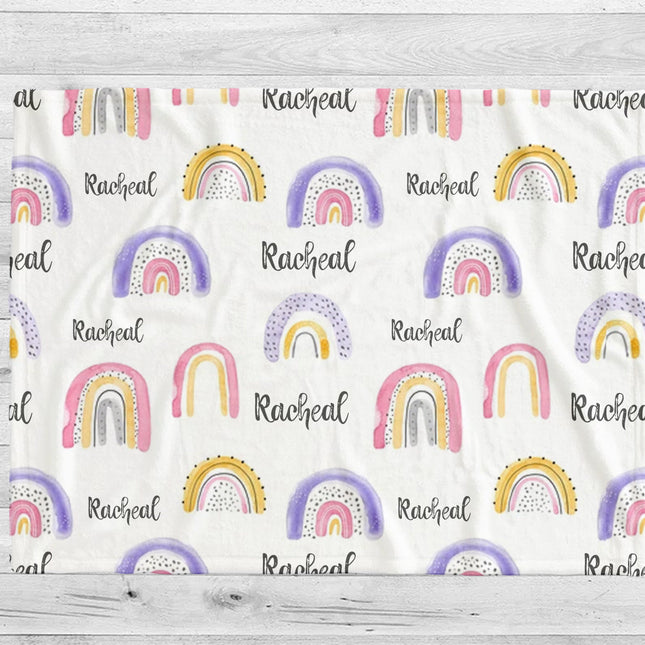 Personalized Rainbow Blanket: Watercolor Minky or Sherpa Blanket
