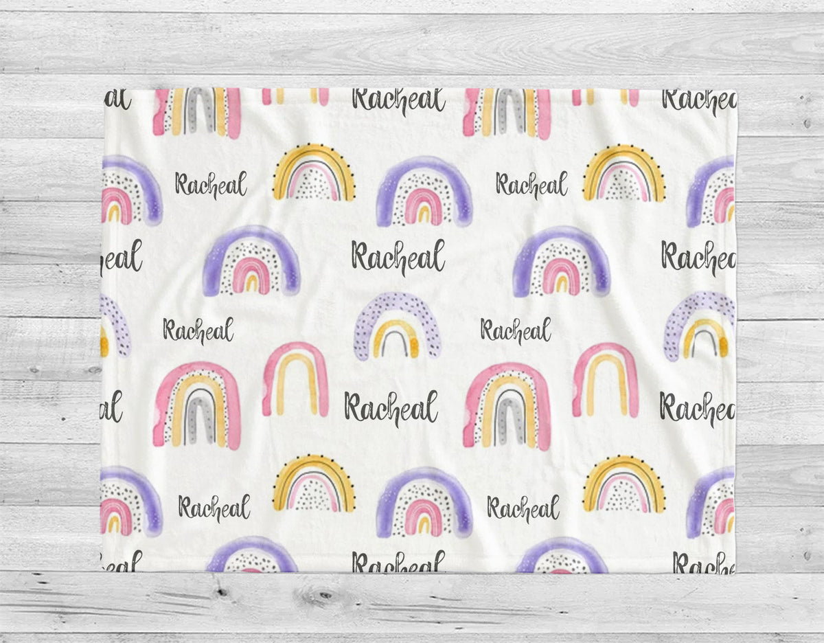 Personalized Rainbow Blanket: Watercolor Minky or Sherpa Blanket