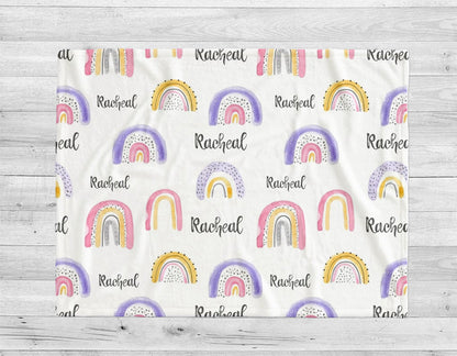 Personalized Rainbow Blanket: Watercolor Minky or Sherpa Blanket