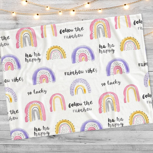 Personalized Rainbow Blanket: Watercolor Minky or Sherpa Blanket