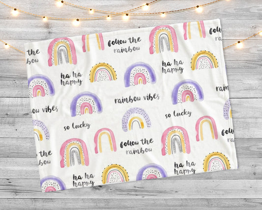 Personalized Rainbow Blanket: Watercolor Minky or Sherpa Blanket