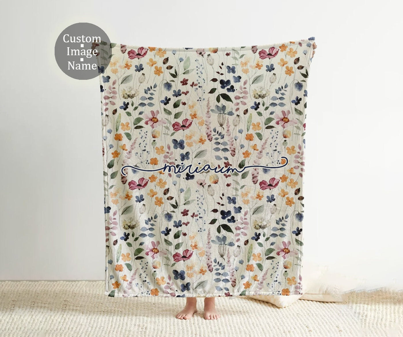 Personalized Watercolor floral in vintage rustic style blanket with Name, Custom blanket gift, Birthday Anniversary Gift