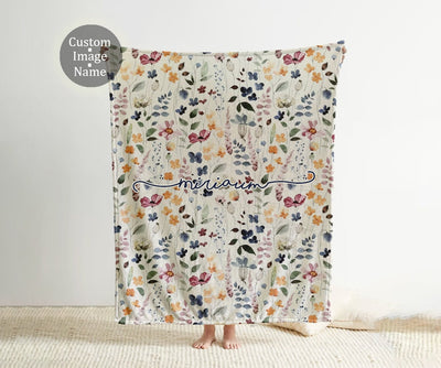 Personalized Watercolor floral in vintage rustic style blanket with Name, Custom blanket gift, Birthday Anniversary Gift