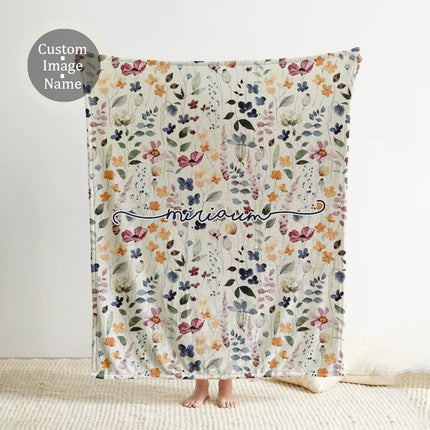 Personalized Watercolor Floral Blanket: Custom Name Minky or Sherpa