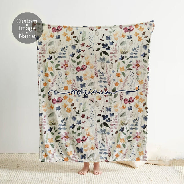 Personalized Watercolor Floral Blanket: Custom Name Minky or Sherpa