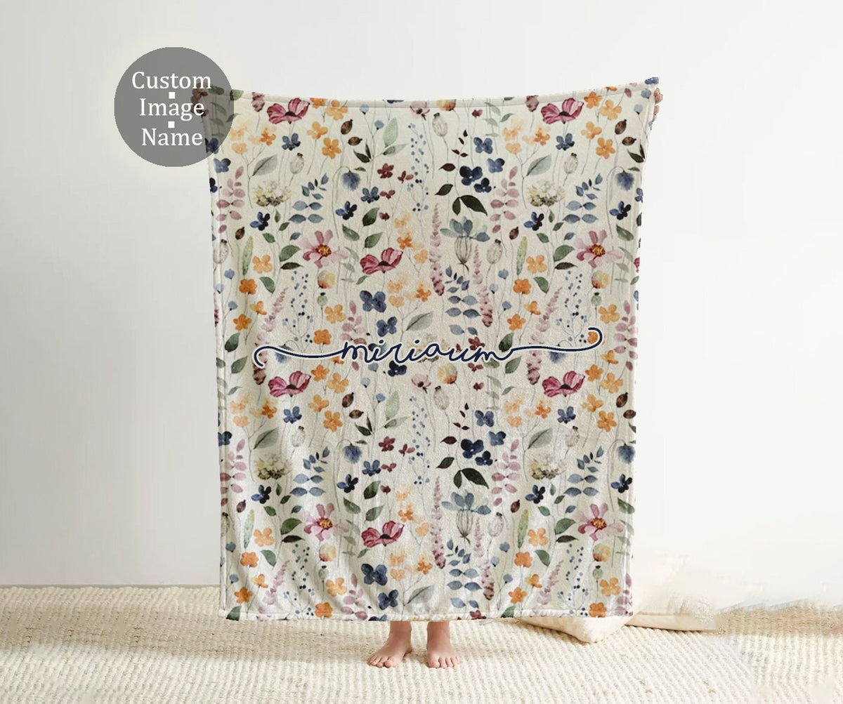 Personalized Watercolor Floral Blanket: Custom Name Minky or Sherpa