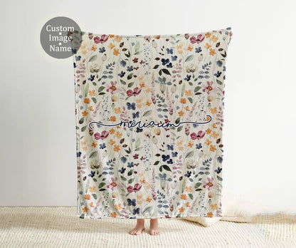 Personalized Watercolor Floral Blanket: Custom Name Minky or Sherpa