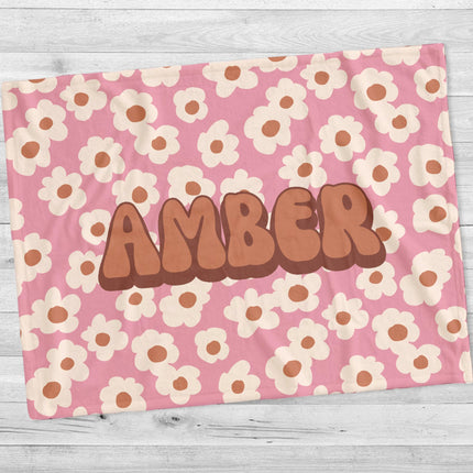 Personalized Retro Flower Blanket: Minky or Sherpa Fleece Baby Blanket