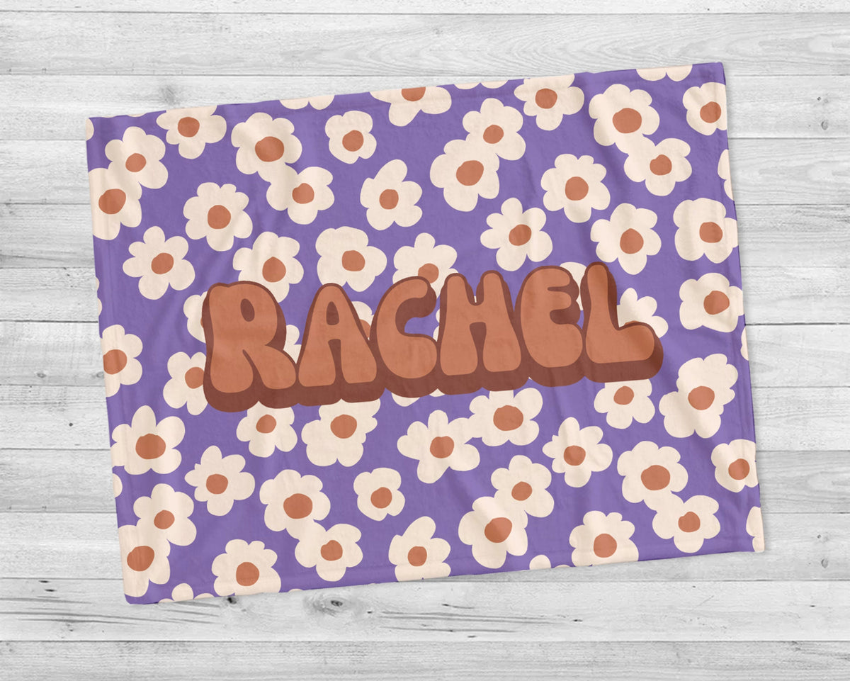 Personalized Retro Flower Blanket: Minky or Sherpa Fleece Baby Blanket