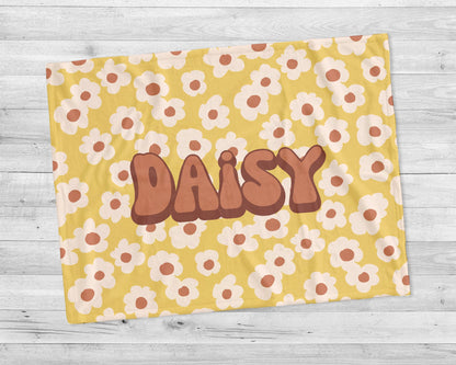 Personalized Retro Flower Baby Blanket: Custom Name Minky Sherpa Throw