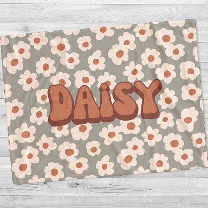 Personalized Retro Flower Blanket: Minky or Sherpa Fleece Baby Blanket