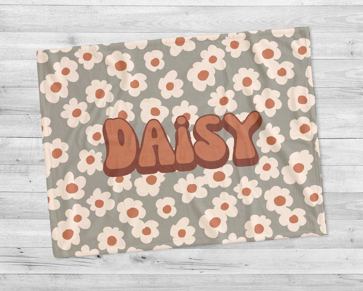 Personalized Retro Flower Blanket: Minky or Sherpa Fleece Baby Blanket