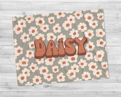 Retro Flower Personalized Blanket: Minky or Sherpa Fleece