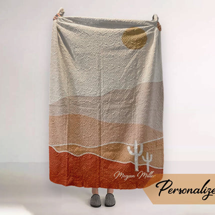 Personalized Quilted Blanket: Cactus Landscape Boho Art