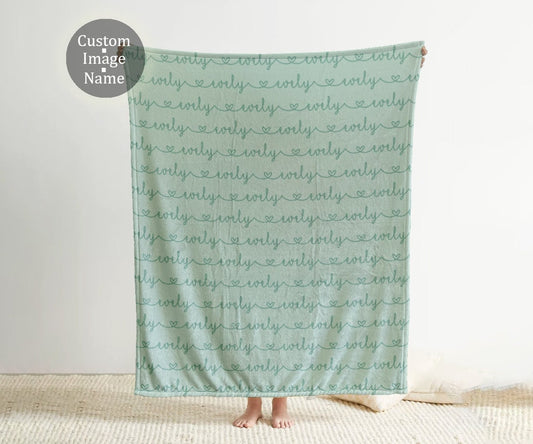 Personalized Name Blanket, Script Style with Heart, Plush Minky or Sherpa
