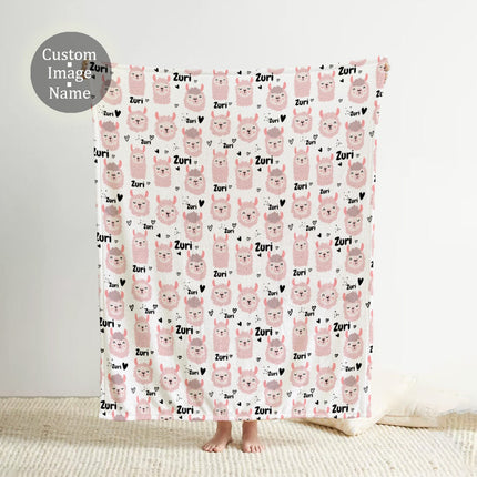 Personalized Llama Blanket, Hand-Drawn Design, Baby Shower Gift