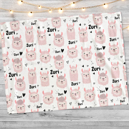 Personalized Llama Blanket, Hand-Drawn Design, Baby Shower Gift