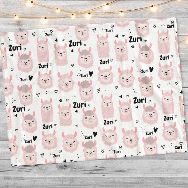 Personalized Llama Blanket, Hand-Drawn Design, Baby Shower Gift