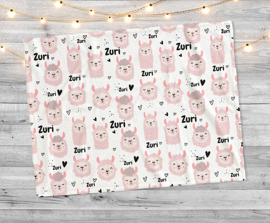 Personalized Llama Blanket, Hand-Drawn Design, Baby Shower Gift