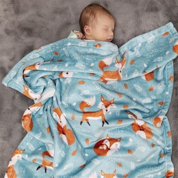 Fox Pattern Personalized Blanket: Minky or Sherpa Baby Blanket