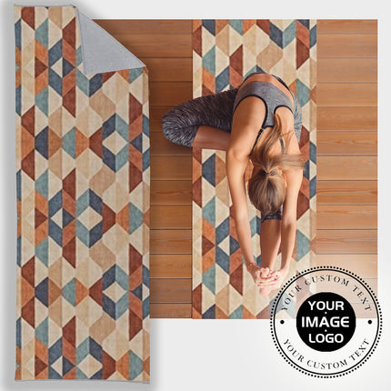 Personalized Yoga Mat Towel, Geometric Print, Custom Name