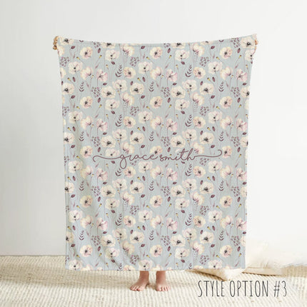 Personalized Watercolor Floral Blanket: Custom Name Minky or Sherpa