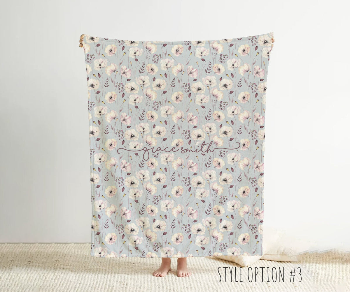 Personalized Watercolor Floral Blanket: Custom Name Minky or Sherpa