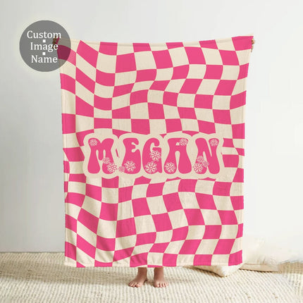 Personalized Checker Blanket, Rustic Custom Name Blanket, Anniversary Gift