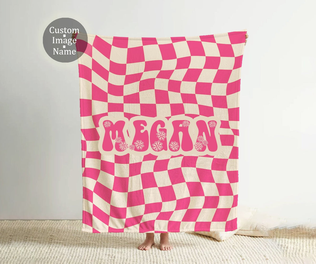 Personalized Checker Blanket, Rustic Custom Name Blanket, Anniversary Gift