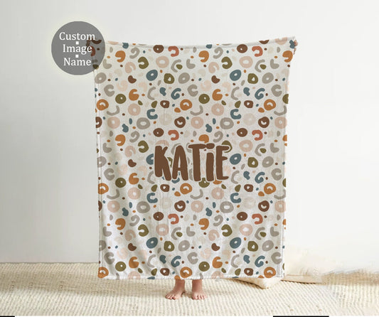 Personalized Retro Leopard Blanket: Custom Name Minky or Sherpa