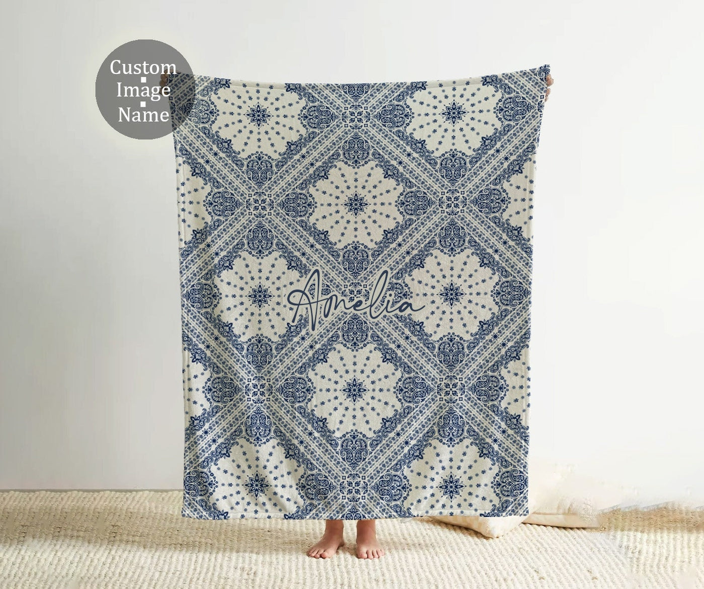 Personalized Watercolor floral in vintage rustic style blanket with Name, Custom blanket gift, Birthday Anniversary Gift