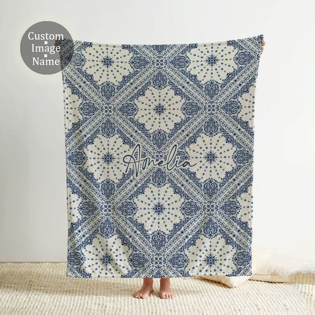 Personalized Watercolor Floral Blanket: Vintage Rustic Minky or Sherpa