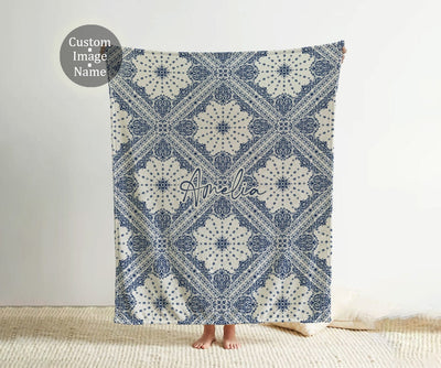 Personalized Watercolor floral in vintage rustic style blanket with Name, Custom blanket gift, Birthday Anniversary Gift