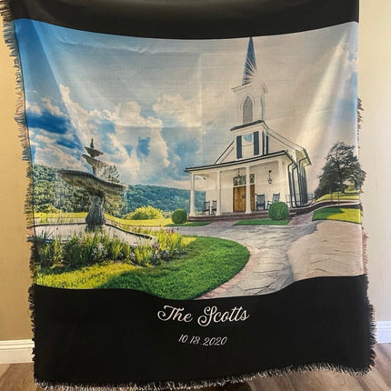 Personalized Photo Custom Tapestry Woven Cotton Throw - Sublimated - Made in The USA (60"x54")