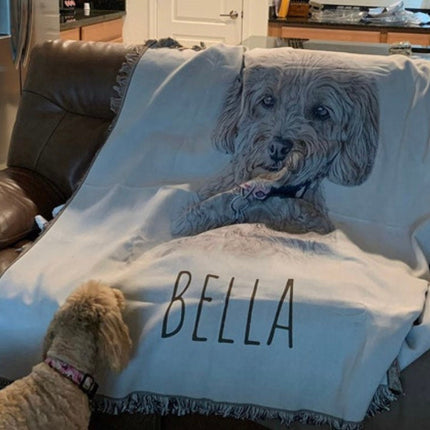Custom Pet Tapestry wall art Woven Cotton Throw Blanket Using Pet Photo + Name Custom Dog Blanket Personalized