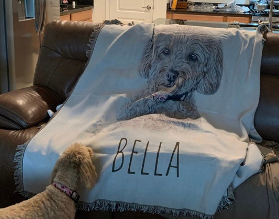 Custom Pet Tapestry wall art Woven Cotton Throw Blanket Using Pet Photo + Name Custom Dog Blanket Personalized
