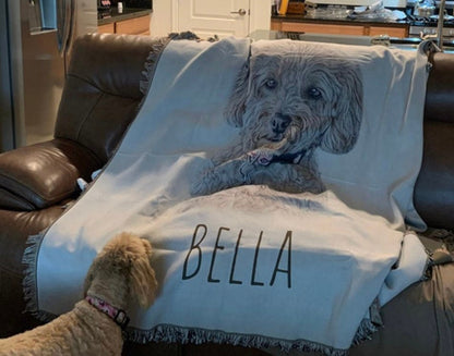 Custom Pet Tapestry wall art Woven Cotton Throw Blanket Using Pet Photo + Name Custom Dog Blanket Personalized