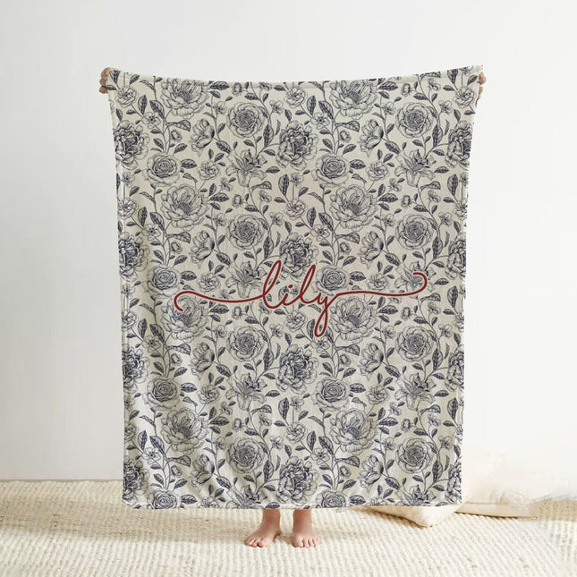 Personalized Floral Blanket: Vintage Rustic Watercolor Name Blanket
