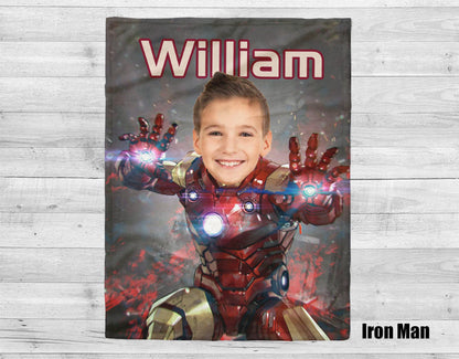 Personalized Kids Superhero Blanket: Custom Face Blanket