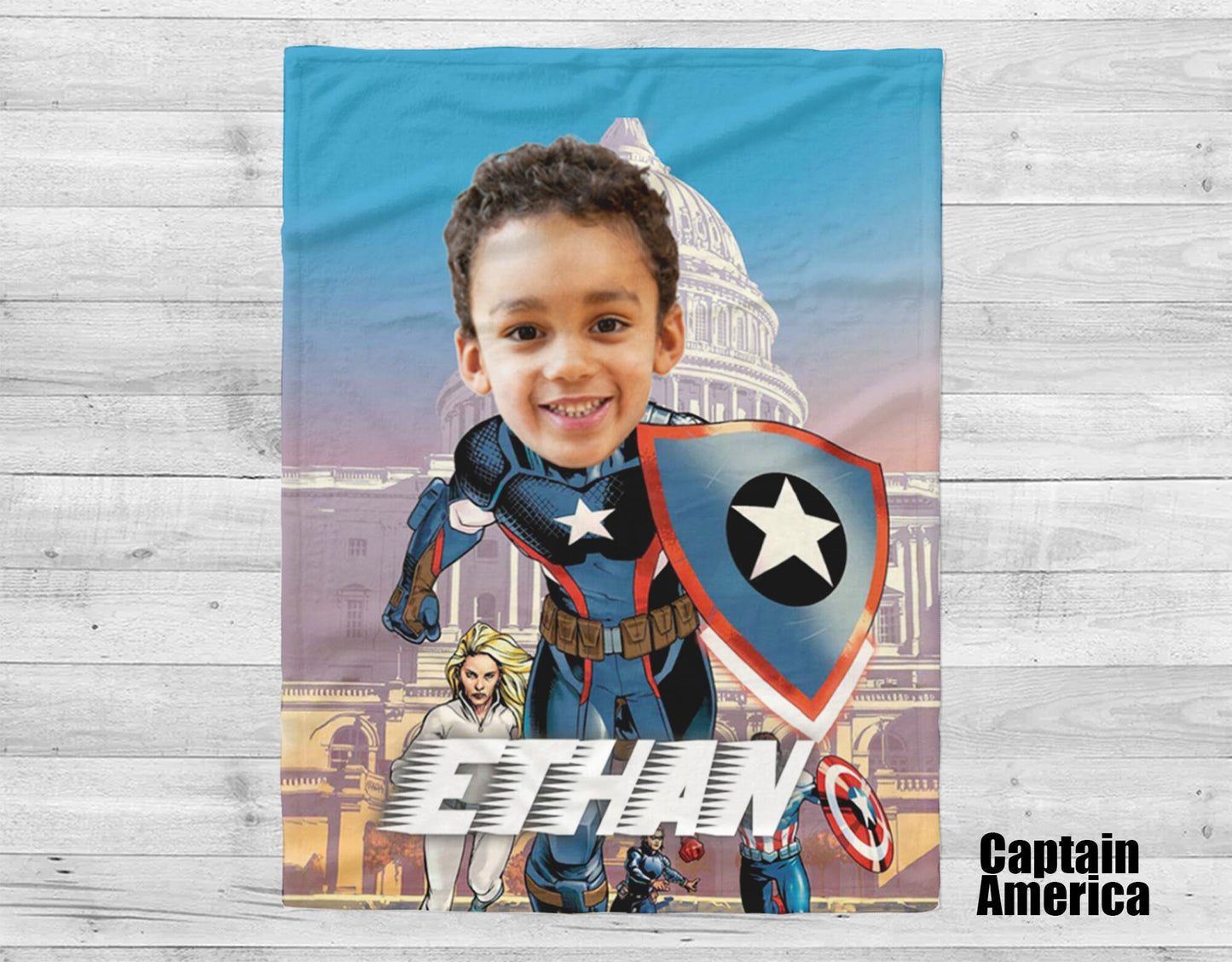 Kids Superhero Blanket, Personalized Kids Blanket, Custom Blanket For Boys, Captain America Blanket