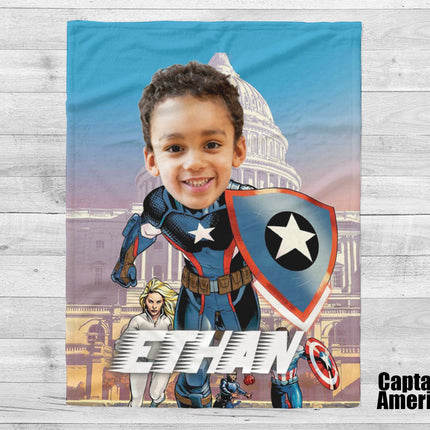Personalized Kids Superhero Blanket: Custom Face Blanket