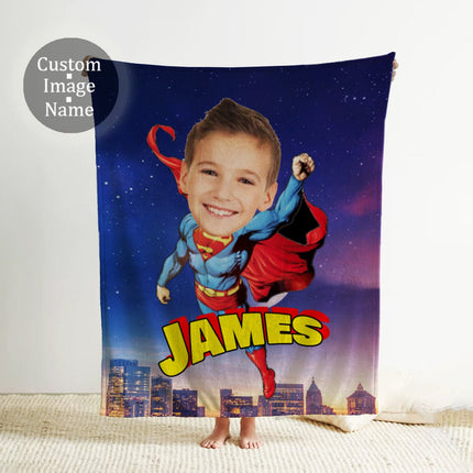 Personalized Kids Superhero Blanket: Custom Face Blanket