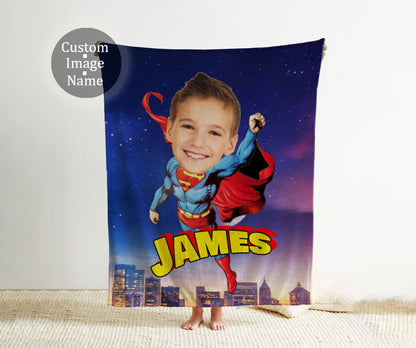 Personalized Kids Superhero Blanket: Custom Face Blanket