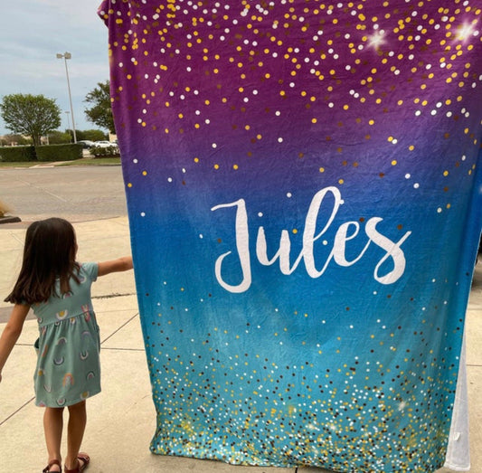 Personalized Glitter Blanket: Custom Name Minky or Sherpa Fleece