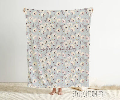 Personalized Watercolor floral in vintage rustic style blanket with Name, Custom blanket gift, Birthday Anniversary Gift