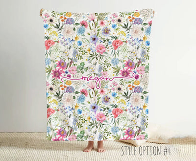 Personalized Watercolor floral in vintage rustic style blanket with Name, Custom blanket gift, Birthday Anniversary Gift