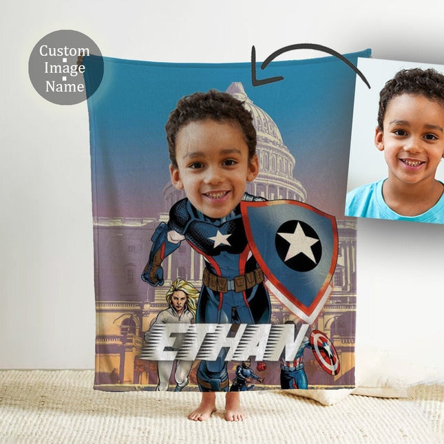 Personalized Kids Superhero Blanket: Custom Face Blanket