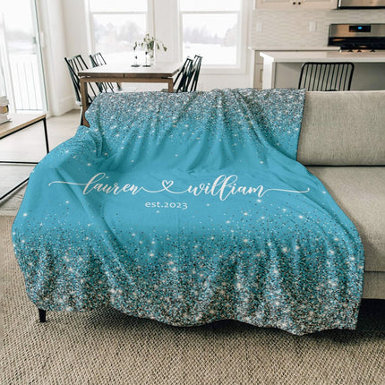 Personalized Wedding Blanket: Sparkling Silver Minky Fleece Newlywed Gift