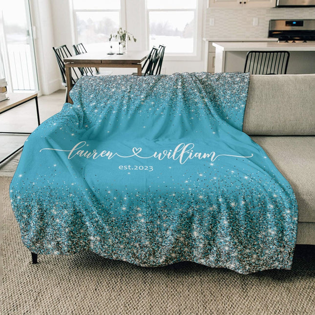 Personalized Wedding Blanket: Sparkling Silver Minky Fleece Newlywed Gift