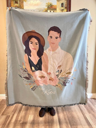 Personalized Photo Custom Tapestry Woven Cotton Throw - Sublimated - Made in The USA (60"x54")